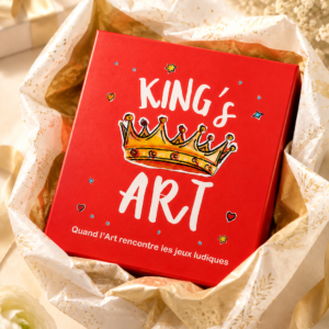 Boite du jeu KING'S ART dans du papier cadeau doré